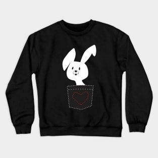 Cute White Easter Bunny With Black Pocket And Red Heart Crewneck Sweatshirt